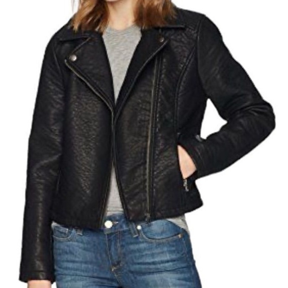 Anthropologie Jack By BB Dakota Womens Moto Biker Jacket Faux Leather Black Sz M